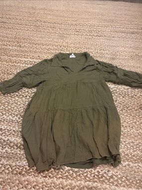 Olive Crinkle Tiered Dress
